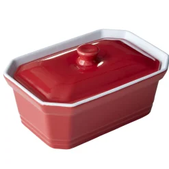 Terrine avec couvercle et presse rectangulaire rouge blanche^Gifi