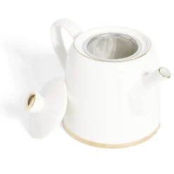 Théière 1L faïence blanc et doré Ø12xH15xm^Gifi Best