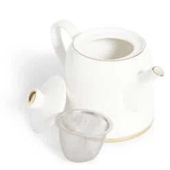 Théière 1L faïence blanc et doré Ø12xH15xm^Gifi Best