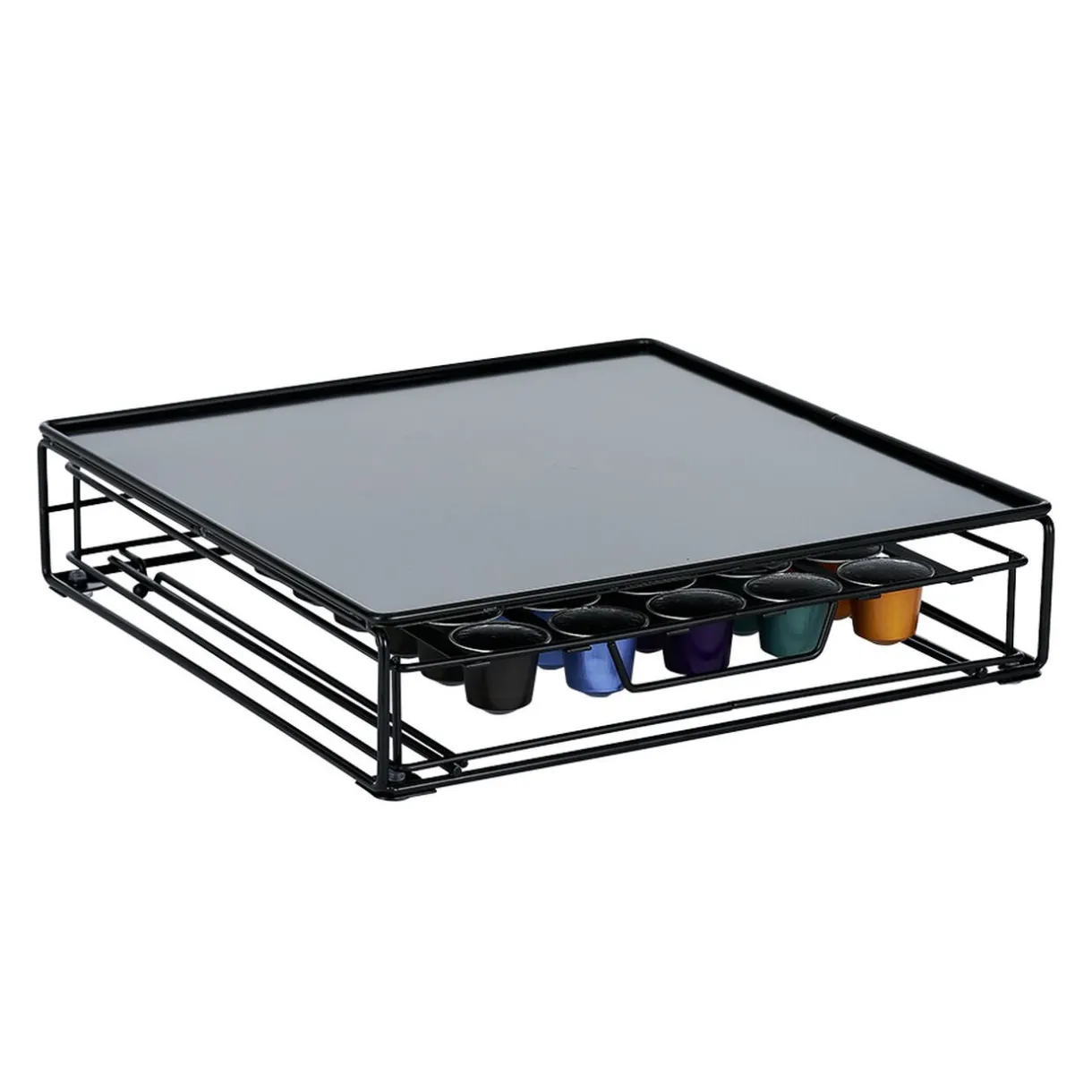 Tiroir à capsules plateau et grille en métal noir^Gifi Best