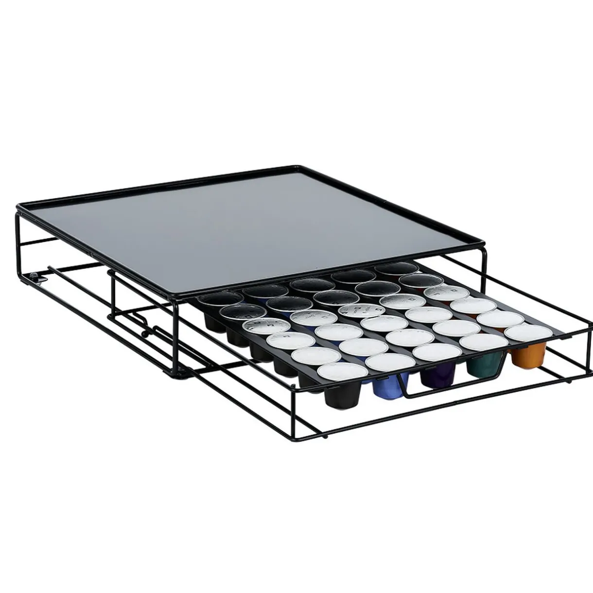 Tiroir à capsules plateau et grille en métal noir^Gifi Best