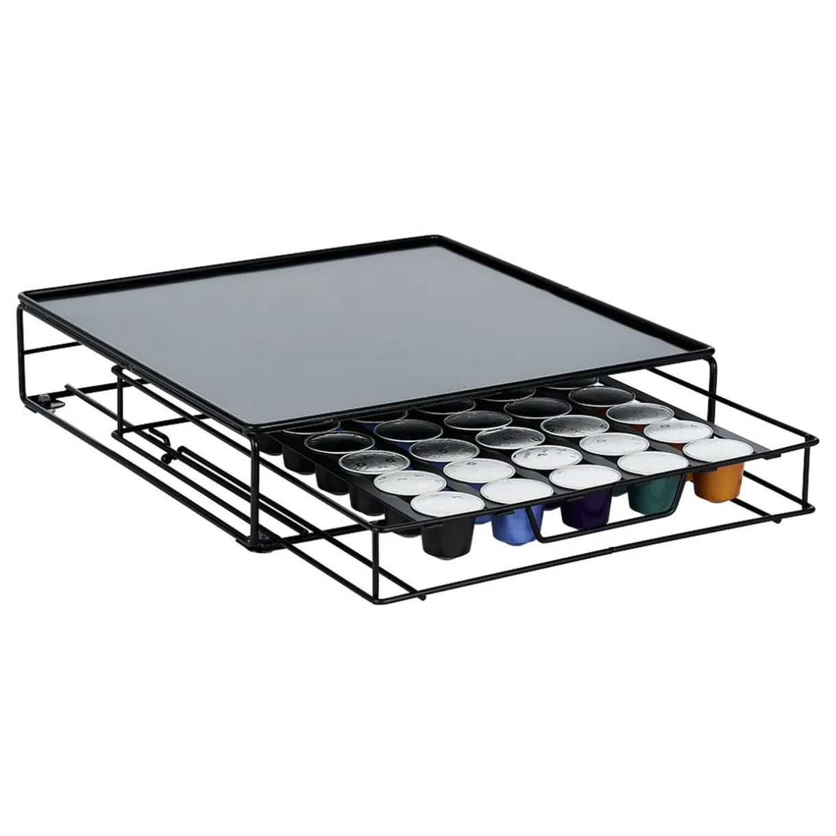 Tiroir à capsules plateau et grille en métal noir^Gifi Best