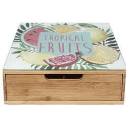 Tiroir toutes dosettes bambou motif fruits tropicaux^Gifi