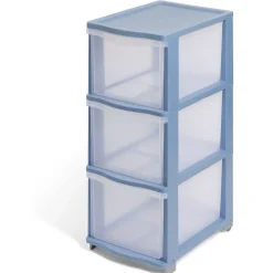 Rangement|Gifi Tour de rangement à 3 tiroirs plastique bleu 27x37x63cm
