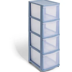 Rangement|Gifi Tour de rangement à 4 tiroirs plastique bleu 27x37x82,7cm