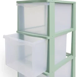 Rangement|Gifi Tour de rangement à 3 tiroirs plastique vert 27x37x63cm
