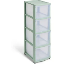 Rangement|Gifi Tour de rangement à 4 tiroirs plastique vert 27x37x82,7cm