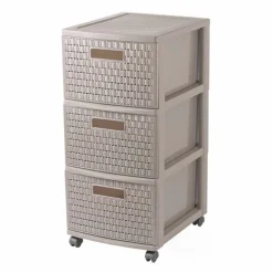 Rangement|Gifi Tour de rangement à roulettes 3 tiroirs design rotin marron