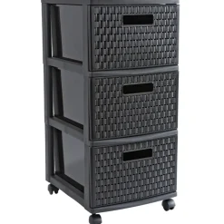 Rangement|Gifi Tour de rangement à roulettes 3 tiroirs design rotin noir