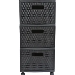 Rangement|Gifi Tour de rangement à roulettes 3 tiroirs design rotin noir