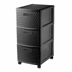 Rangement|Gifi Tour de rangement à roulettes 3 tiroirs design rotin noir