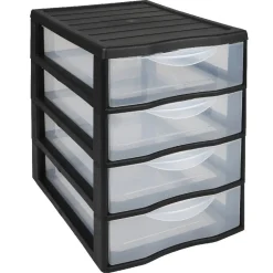 Rangement|Gifi Tour de rangement 4 tiroirs A4 noir et transparent