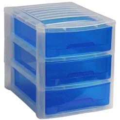 Rangement|Gifi Tour de rangement 3 tiroirs blanc transparent et bleu