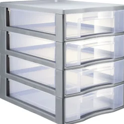 Rangement|Gifi Tour de rangement 4 tiroirs format A4 transparent et gris
