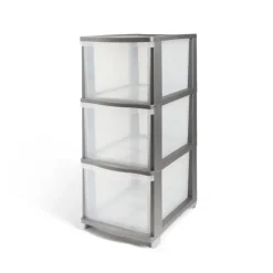 Rangement|Gifi Tour de rangement 3 tiroirs plastique gris 37x27xH63cm