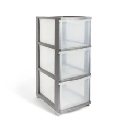 Rangement|Gifi Tour de rangement 3 tiroirs plastique gris 37x27xH63cm