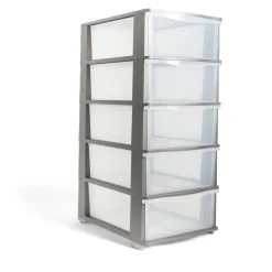 Rangement|Gifi Tour de rangement 5 tiroirs plastique gris 37x27xH103cm