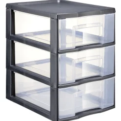 Rangement|Gifi Tour de rangement A5 3 tiroirs noir et transparent 6 L