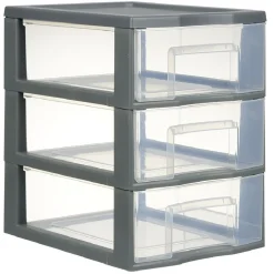 Rangement|Gifi Tour de rangement A5 3 tiroirs grise et transparente 6 L