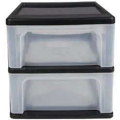 Rangement|Gifi Tour de rangement A4 2 tiroirs noir et transparent 14 L