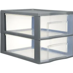 Rangement|Gifi Tour de rangement A4 2 tiroirs grise et transparente 14 L