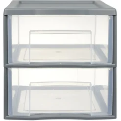 Rangement|Gifi Tour de rangement A4 2 tiroirs grise et transparente 14 L