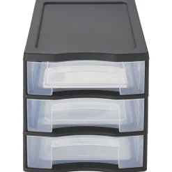 Rangement|Gifi Tour de rangement A4 3 tiroirs noir et transparent 12 L
