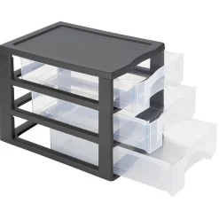 Rangement|Gifi Tour de rangement A4 3 tiroirs noir et transparent 12 L