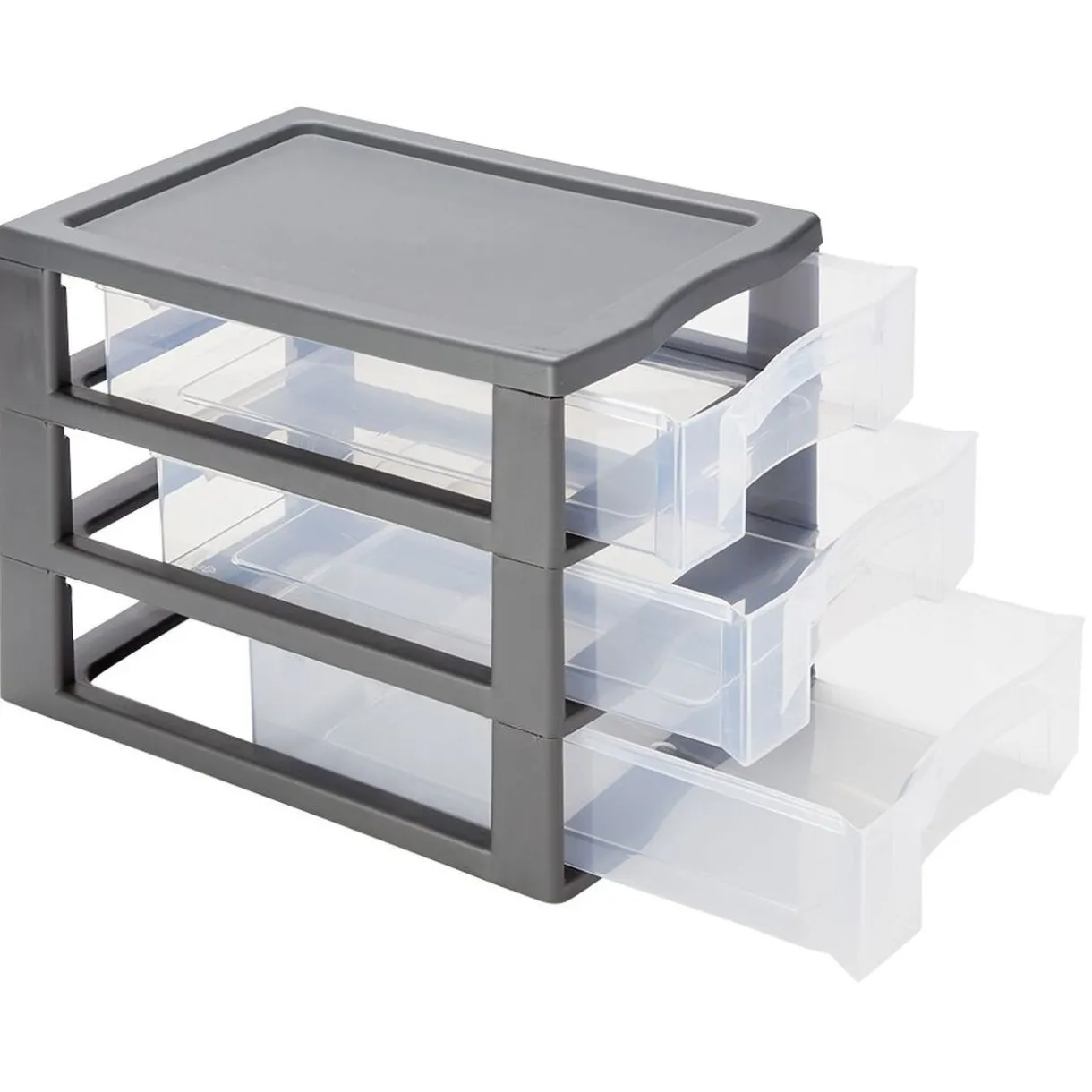 Rangement|Gifi Tour de rangement A4 3 tiroirs grise et transparente 12L