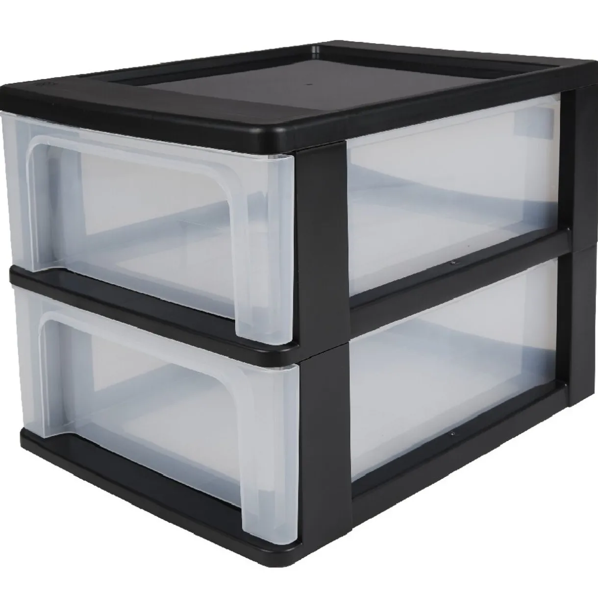 Rangement|Gifi Tour de rangement A4 noire 2 tiroirs transparent 14 L