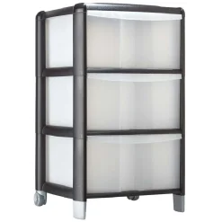 Rangement|Gifi Tour de rangement transparente et noire 3 tiroirs 20L