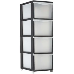 Rangement|Gifi Tour de rangement transparente et noire 4 tiroirs 13,5L