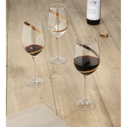 Verre à vin transparent motif ruban doré x3^Gifi Online