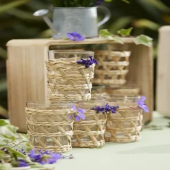 Verre haut transparent avec raphia Ø8xH12,5cm^Gifi Discount