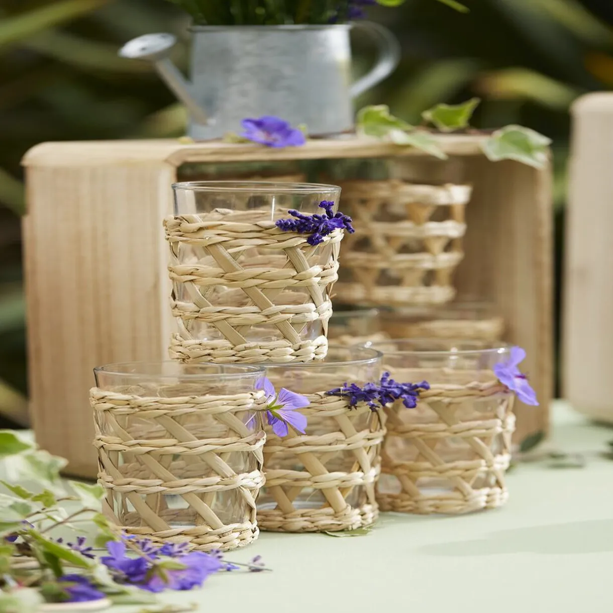 Verre haut transparent avec raphia Ø8xH12,5cm^Gifi Discount