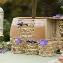 Verre haut transparent avec raphia Ø8xH12,5cm^Gifi Discount