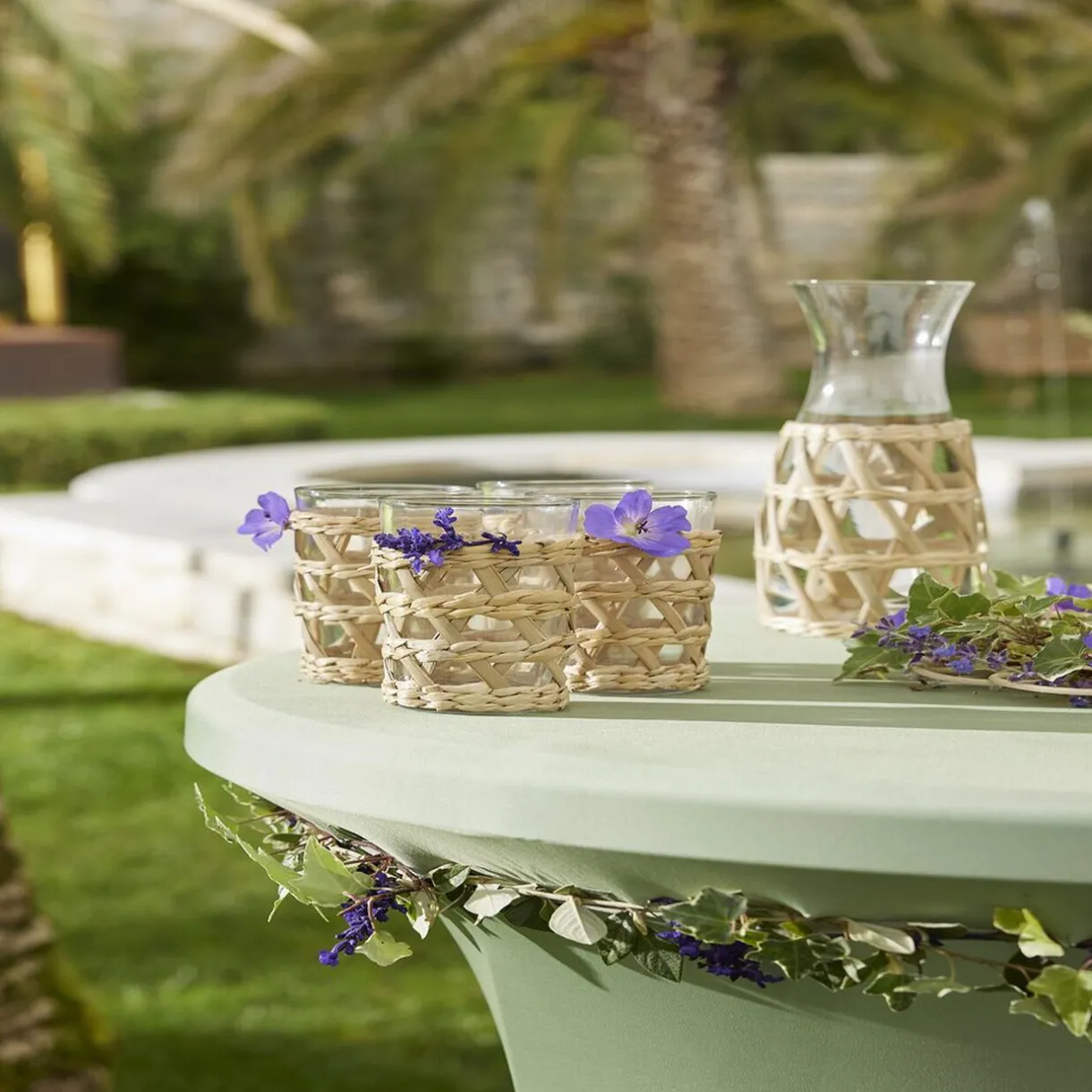 Verre haut transparent avec raphia Ø8xH12,5cm^Gifi Discount