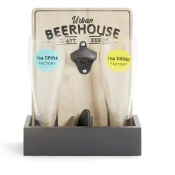 Verres à bière 50cl x2 avec support décapsuleur et 2 sous verres^Gifi Outlet