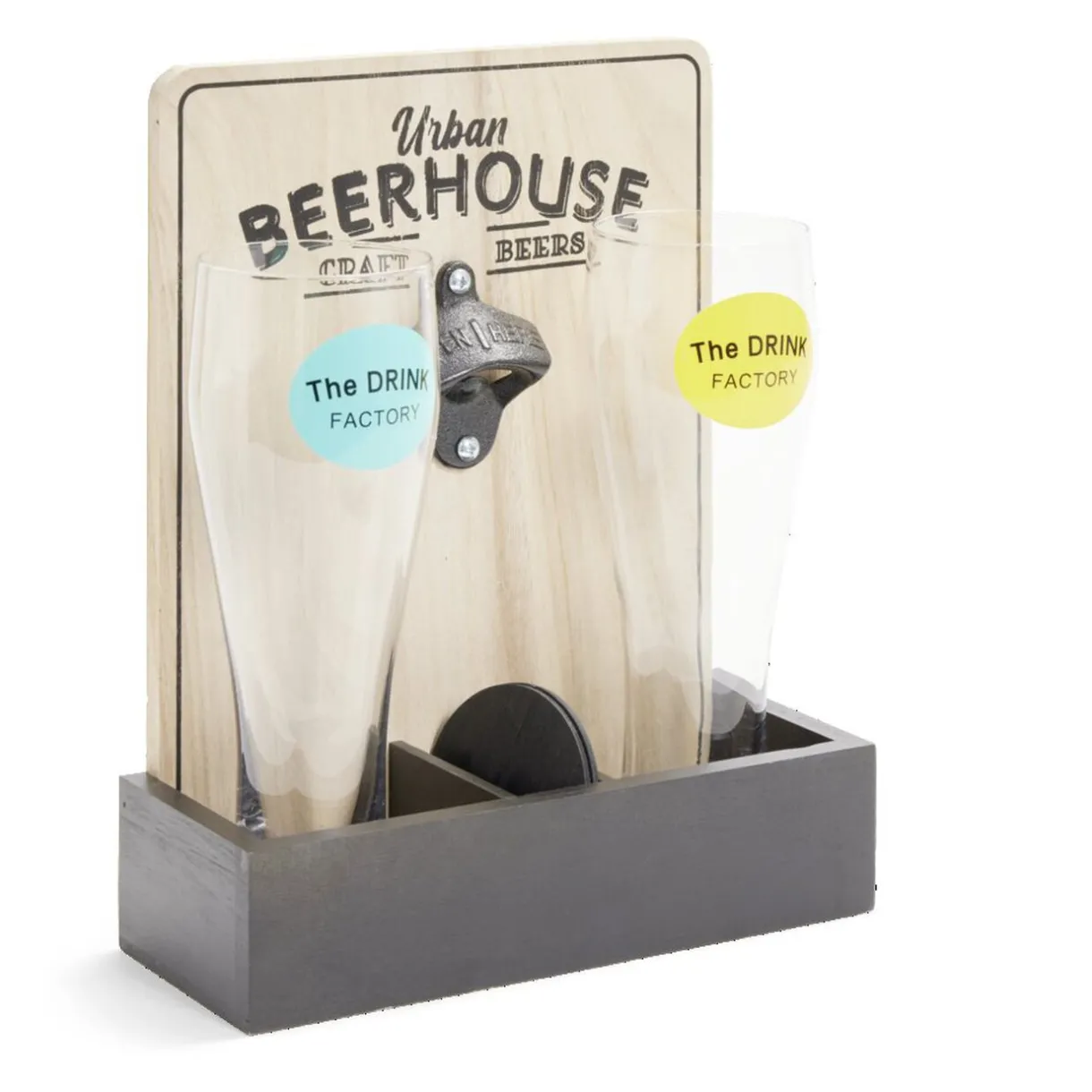 Verres à bière 50cl x2 avec support décapsuleur et 2 sous verres^Gifi Outlet