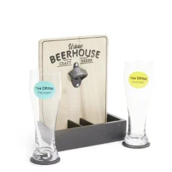 Verres à bière 50cl x2 avec support décapsuleur et 2 sous verres^Gifi Outlet