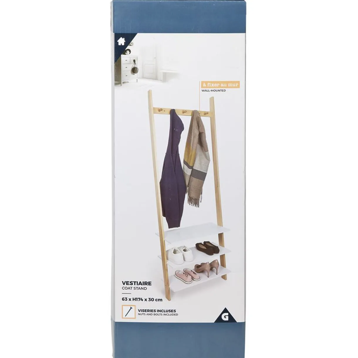 Rangement|Gifi Vestiaire en bois à fixer au mur 3 étagères naturel et blanc