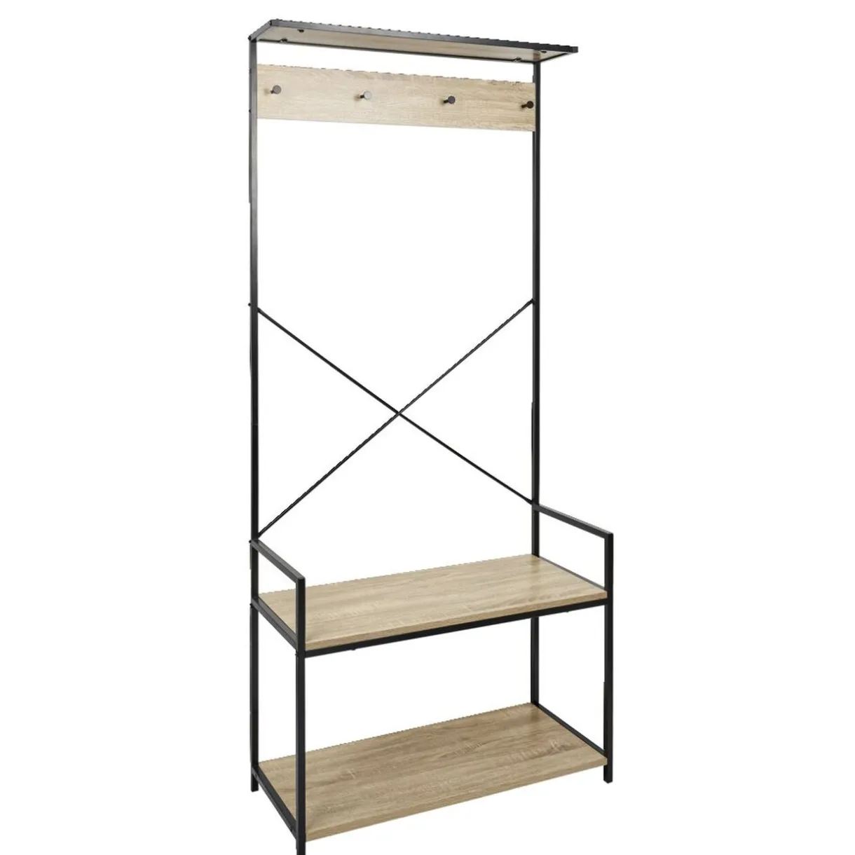 Rangement|Gifi Vestiaire métal et bois 4 crochets 2 niveaux 1 étagère