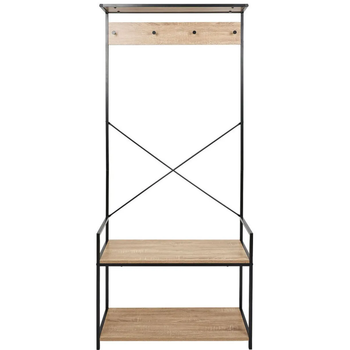 Rangement|Gifi Vestiaire métal et bois 4 crochets 2 niveaux 1 étagère