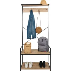 Rangement|Gifi Vestiaire métal et bois 4 crochets 2 niveaux 1 étagère