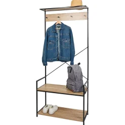 Rangement|Gifi Vestiaire métal et bois 4 crochets 2 niveaux 1 étagère