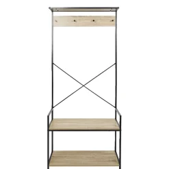 Rangement|Gifi Vestiaire métal et bois 4 crochets 2 niveaux 1 étagère