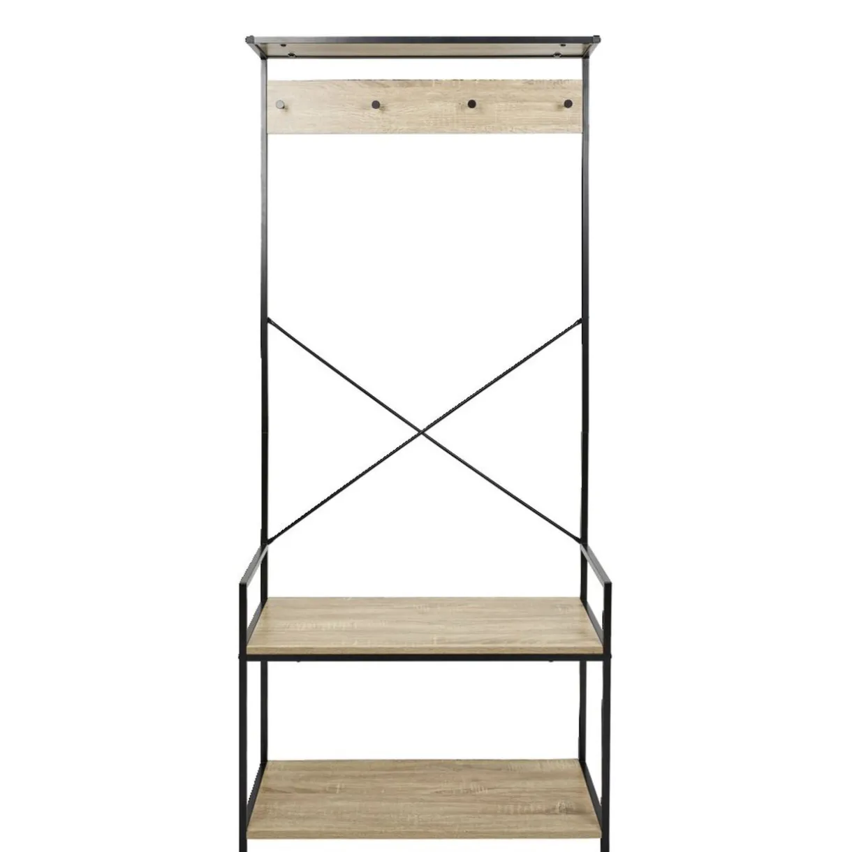 Rangement|Gifi Vestiaire métal et bois 4 crochets 2 niveaux 1 étagère