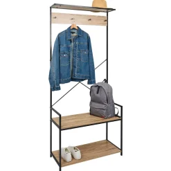 Rangement|Gifi Vestiaire métal et bois 4 crochets 2 niveaux 1 étagère