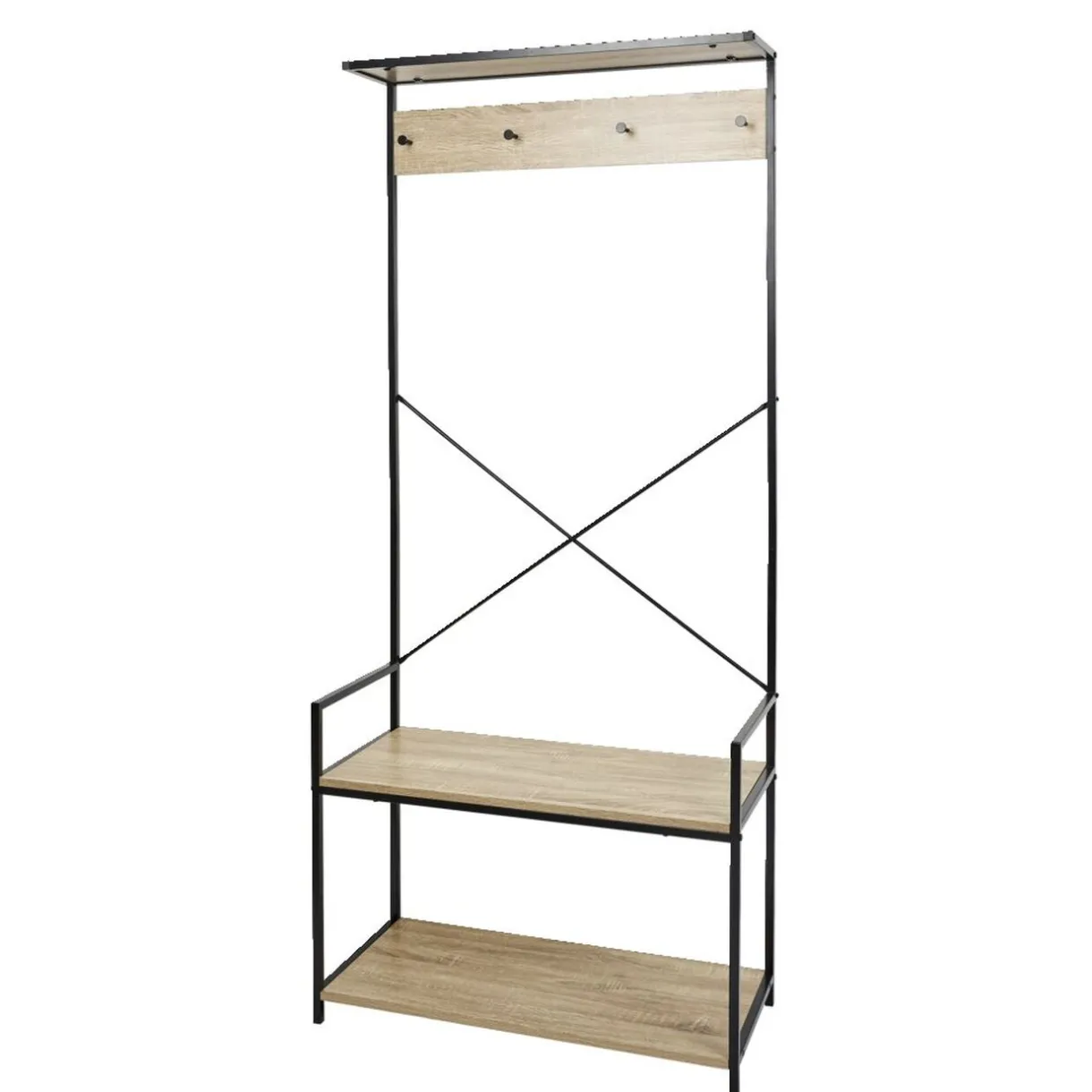 Rangement|Gifi Vestiaire métal et bois 4 crochets 2 niveaux 1 étagère