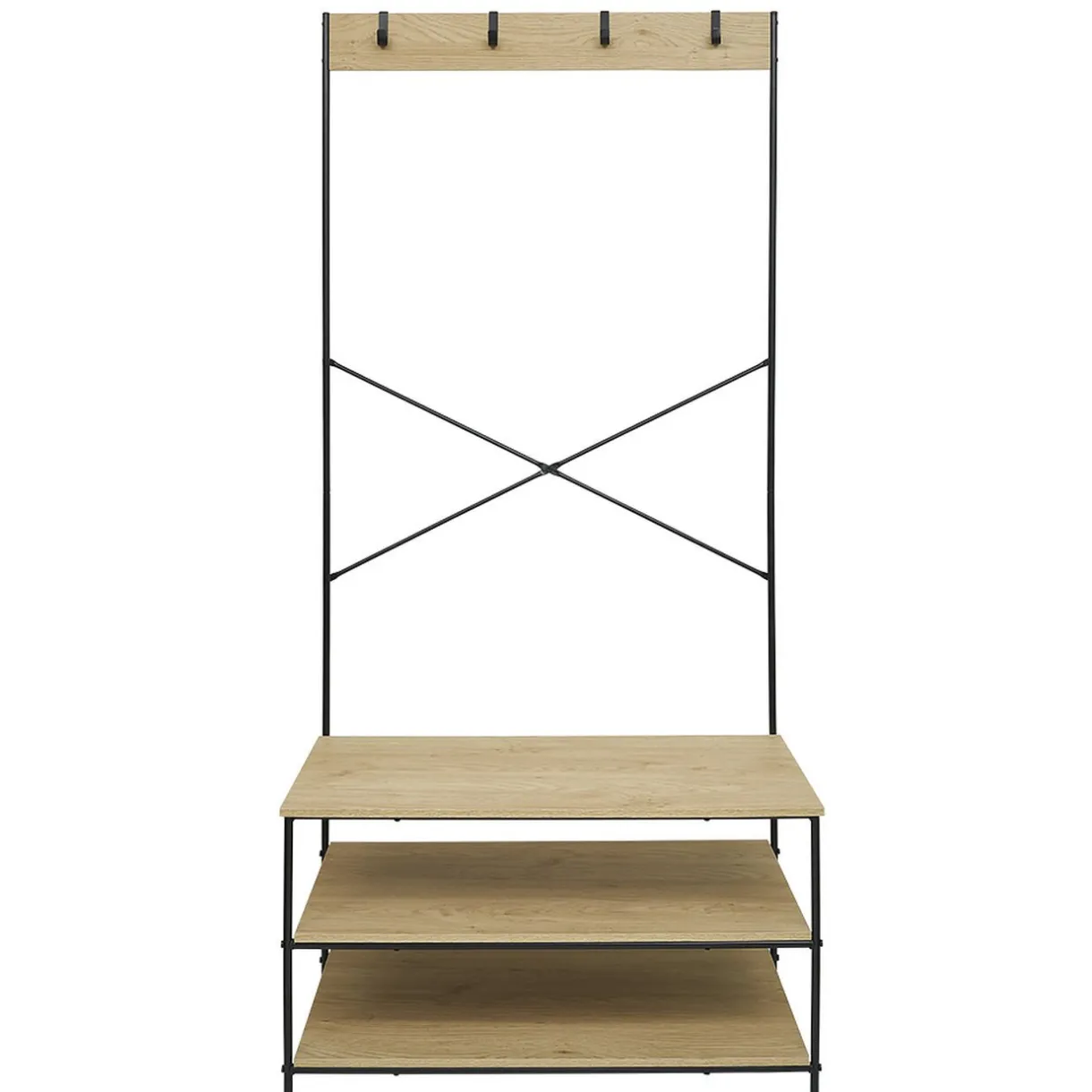 Rangement|Gifi Vestiaire métal et bois 3 étagères 4 crochets L80x40xH170cm